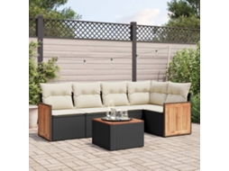Vidaxl 6 Pcs Conjunto Sofás De Jardim C/ Almofadões Vime Pe Preto