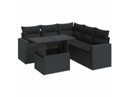 Conjunto de 6 sofás de jardim com almofadões Vime Pe Preto MAISON EXCLUSIVE (N/A)