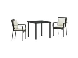 Conjunto 3 De Jantar De Jardim Com Almofadas Vidaxl Preto Poliéster Vime
