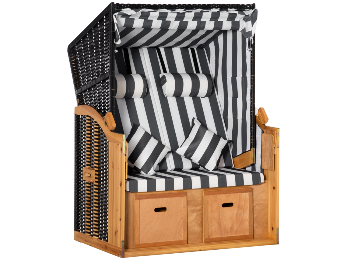 Cadeira De Praia Com Apoio Para Os Pés. Mesa Dobrável E Apoios. Móveis De Exterior. Natural + Cinza + Branco