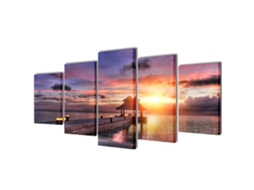 Políptico Praia Com Pavilhão 200 X 100 Cm