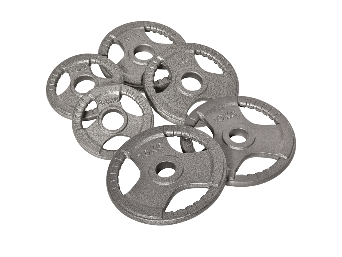 Conjunto De 6 Discos De Peso 35kg Olimpicos Com Orifício Central De Ø5,4cm Para Treinamento Em Casa Academia Prata