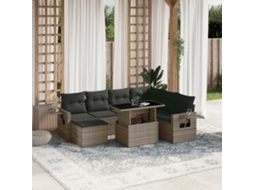 Vidaxl 8 Pcs Conjunto Sofás De Jardim C/ Almofadões Vime Pe Cinzento
