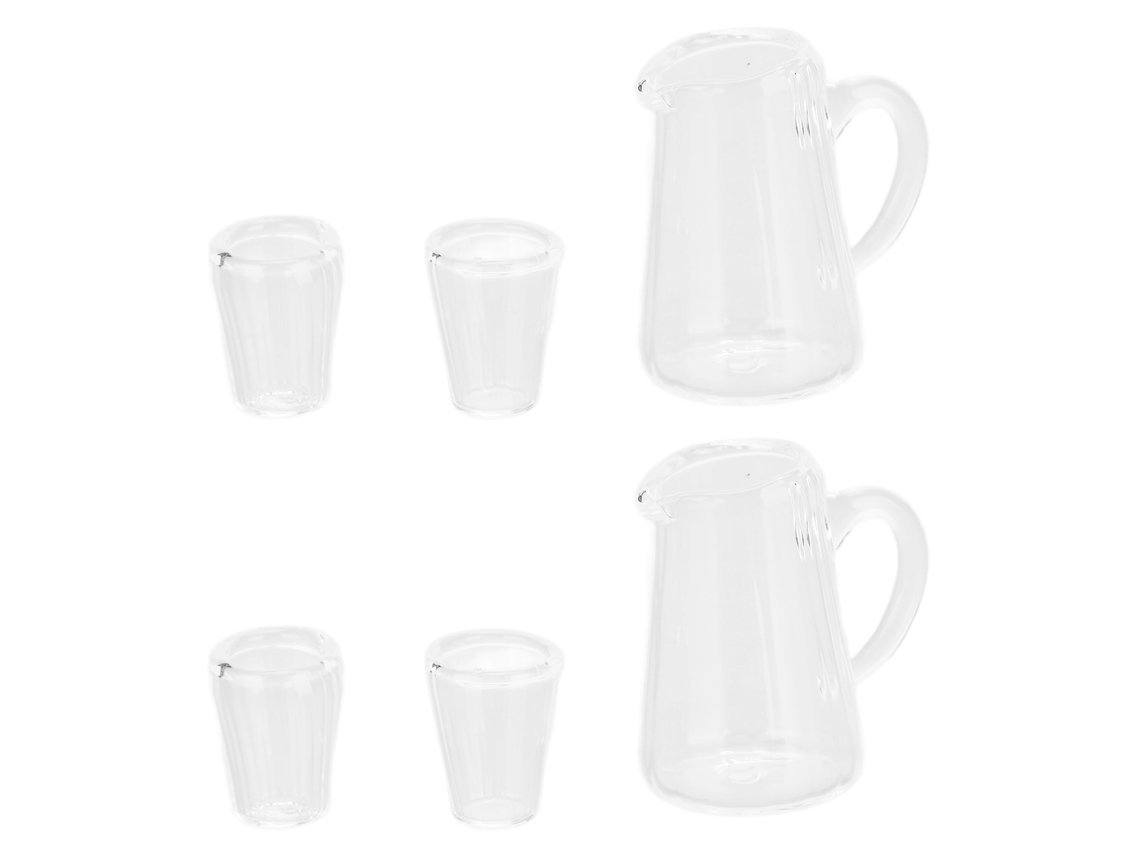 Conjunto De 6 Teteras E Xícaras Miniaturas Transparentes Para Bonecas Decoração Casa De Bonecas Modelos De Bebidas