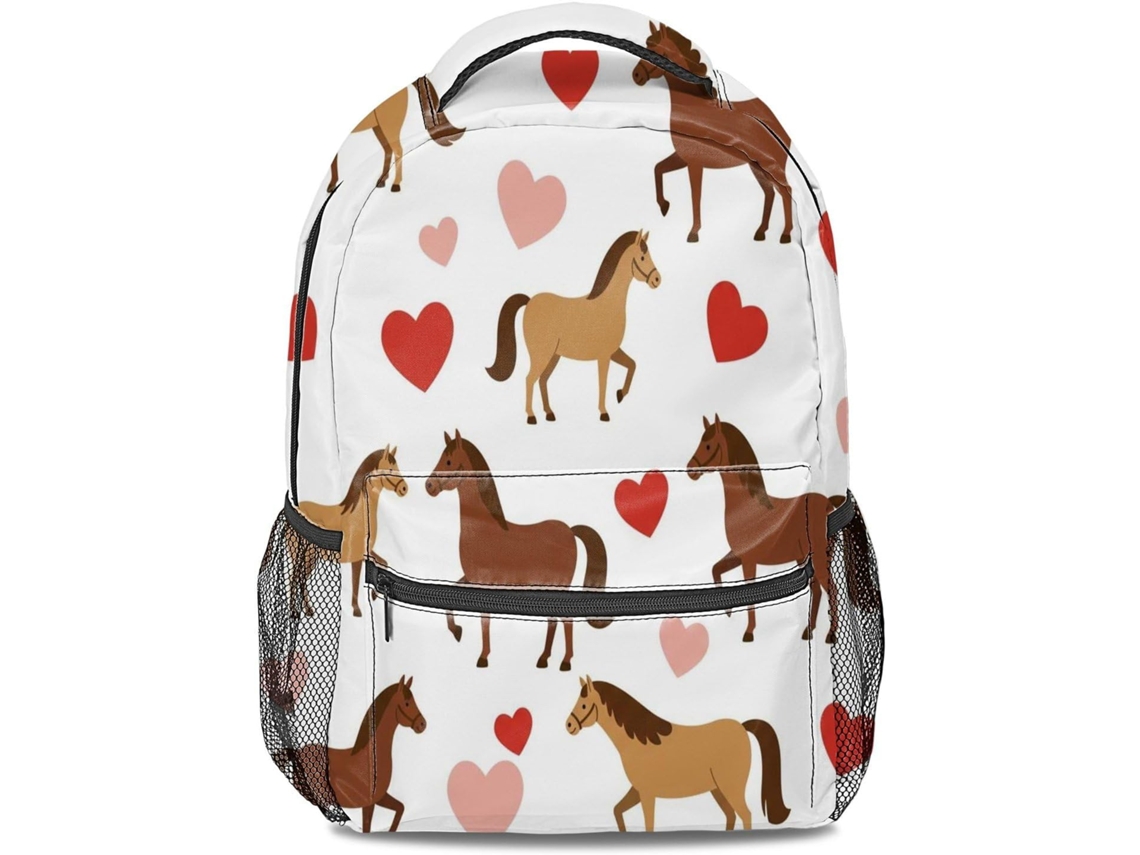 Mochila Infantil Com Estampa De Cavalo E Coração, Marrom