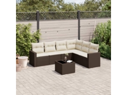 Vidaxl 7 Pcs Conjunto De Sofás Jardim C/ Almofadões Vime Pe Castanho