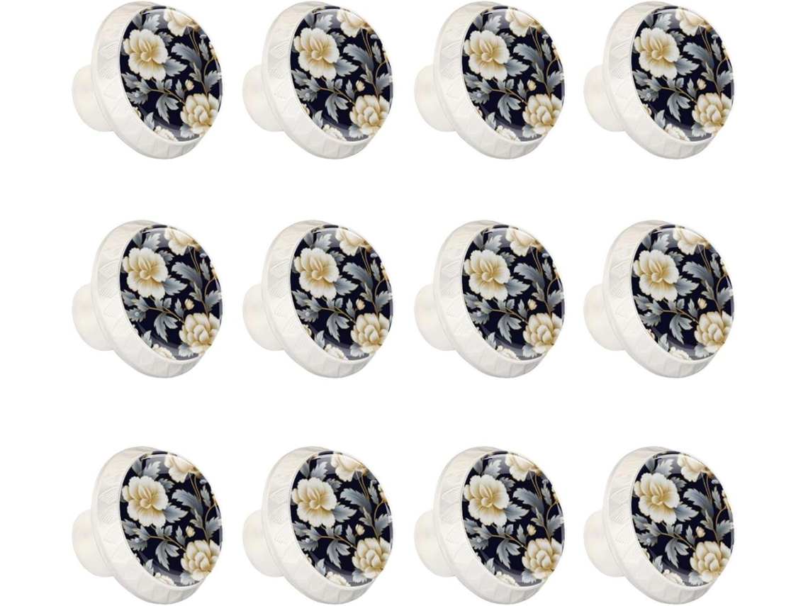 Puxadores Redondos Para Armários De Cozinha, Puxadores Para Armários E Gavetas, 12 Peças, Fundo Azul Com Estampa Floral