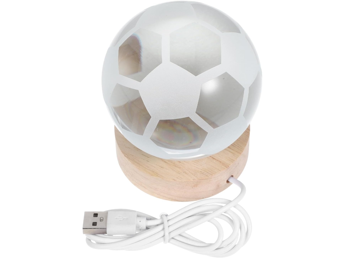 Luminária De Futebol De Cristal 3d, Luz Noturna Multifuncional E Colorida Com Base De Madeira E Led