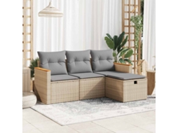 4 Pcs Conjunto De Sofás Para Jardim C/ Almofadões Vime Pe Bege Lovely Home