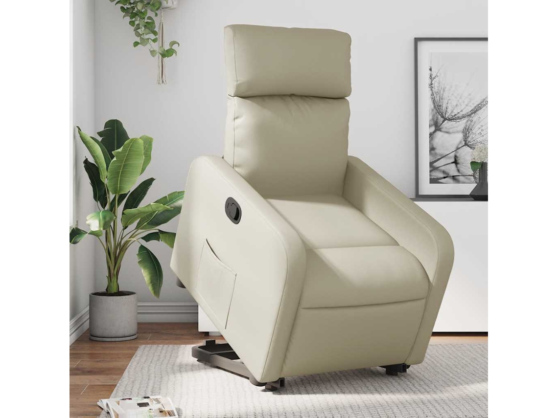 Vidaxl Poltrona Reclinável Elevatória Couro Artificial Cor Creme