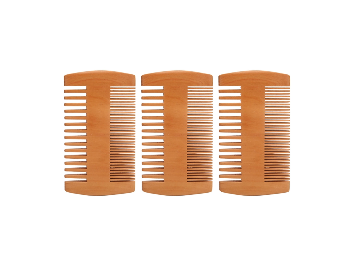 Kit De 3 Pentes De Barba Em Madeira Duas Faces Dentes Finos E Largos Anti-estático Para Barbear E Cuidados Com Bigode