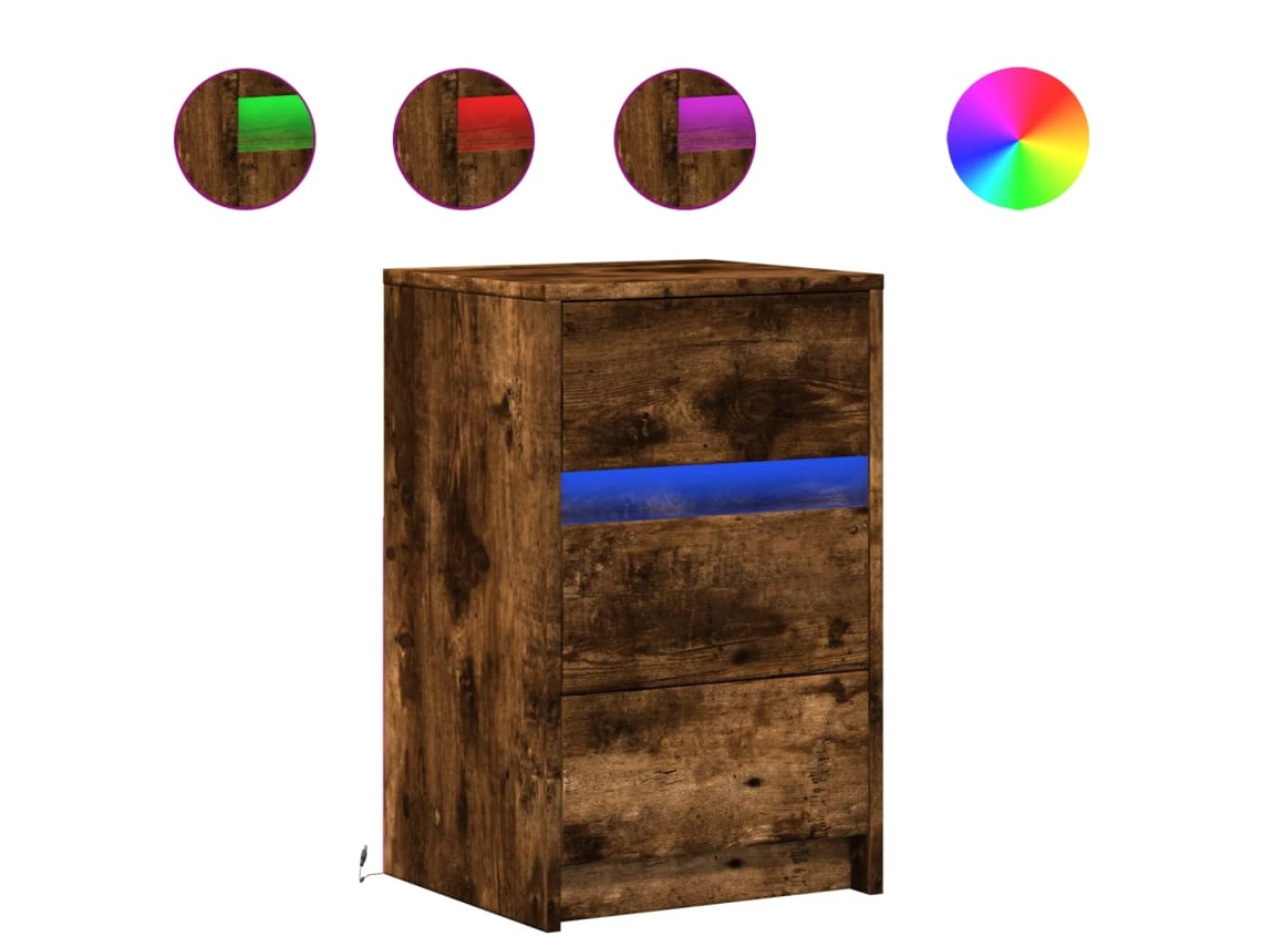 Mesa de Cabeceira com Luzes Led Derivados Madeira Carvalho Fumado MAISON EXCLUSIVE