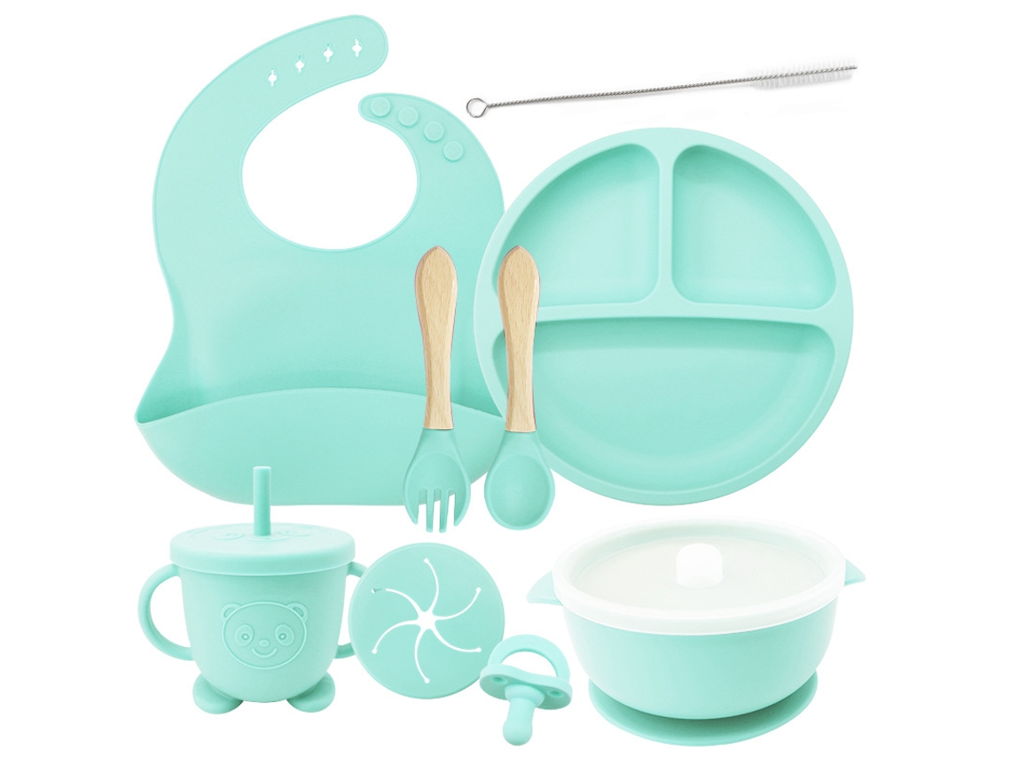 Faqueiro Infantil Em Silicone, Conjunto Para Bebé Com 7 Peças Verde Panoona