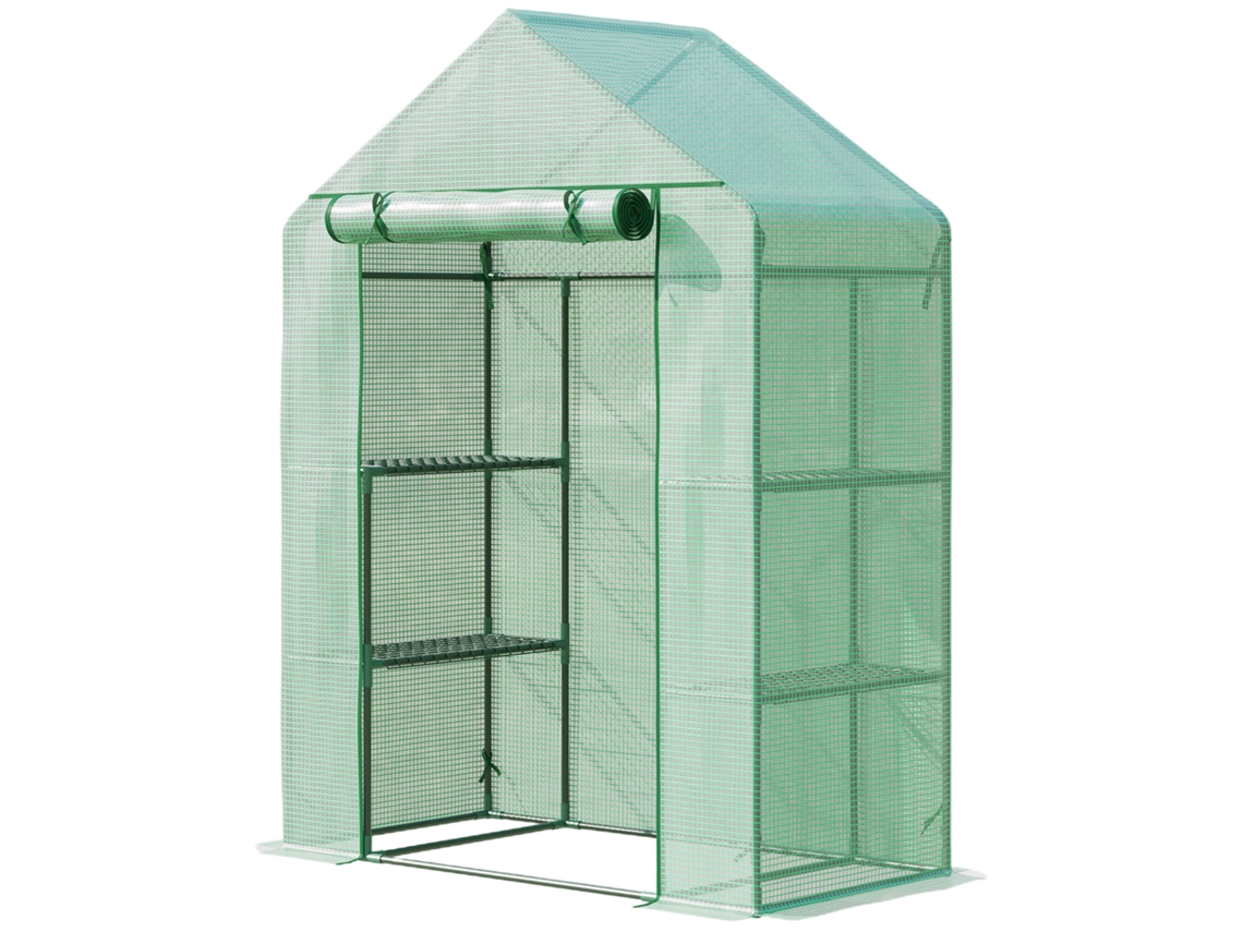 Estufa Varanda 141x72x191cm Com 3 Andares E Lona Pe 140g/m², Plantas Verde