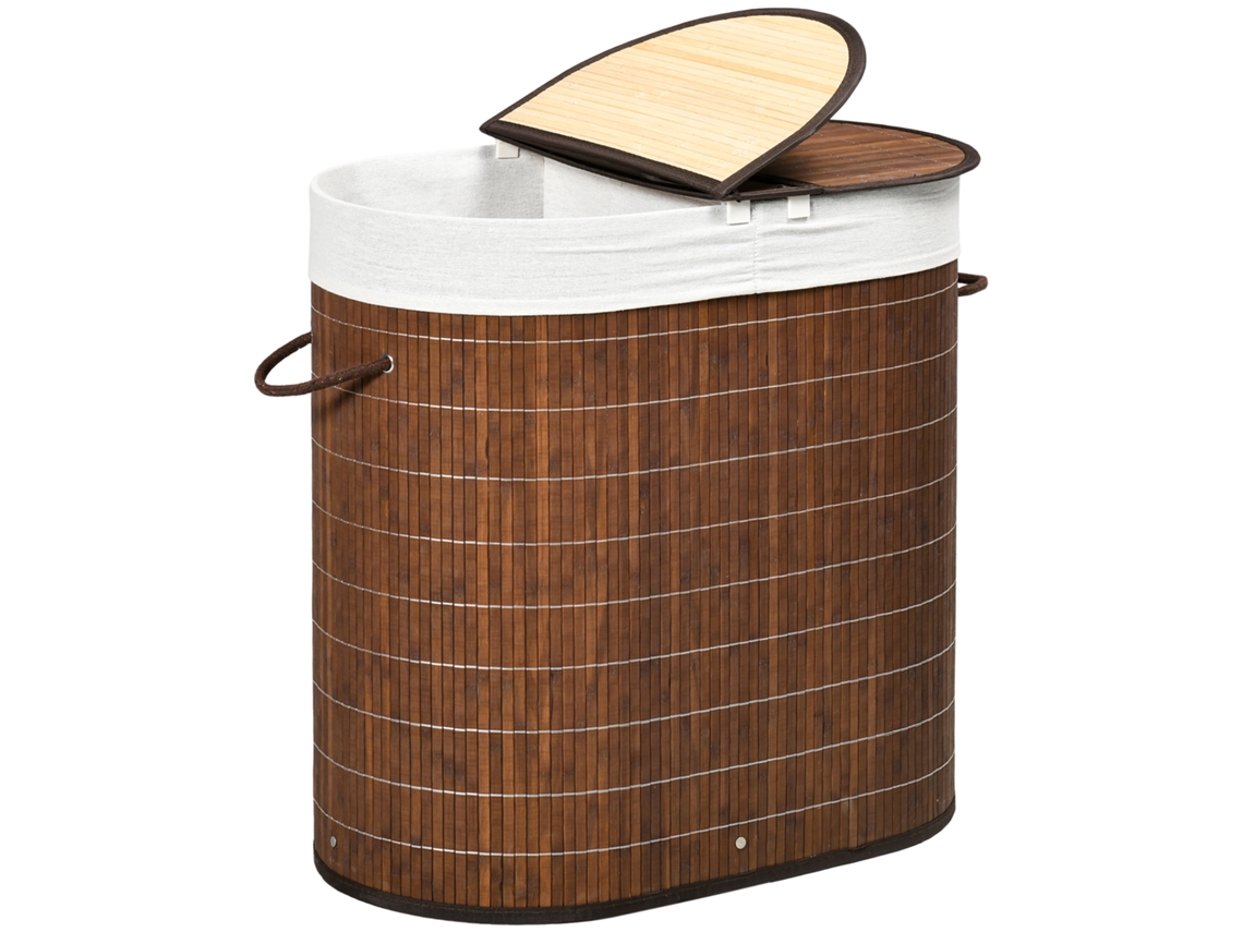 Cesto De Roupa De Bambu 100l Com 2 Compartimentos 62,5x37x60,5cm Marrom