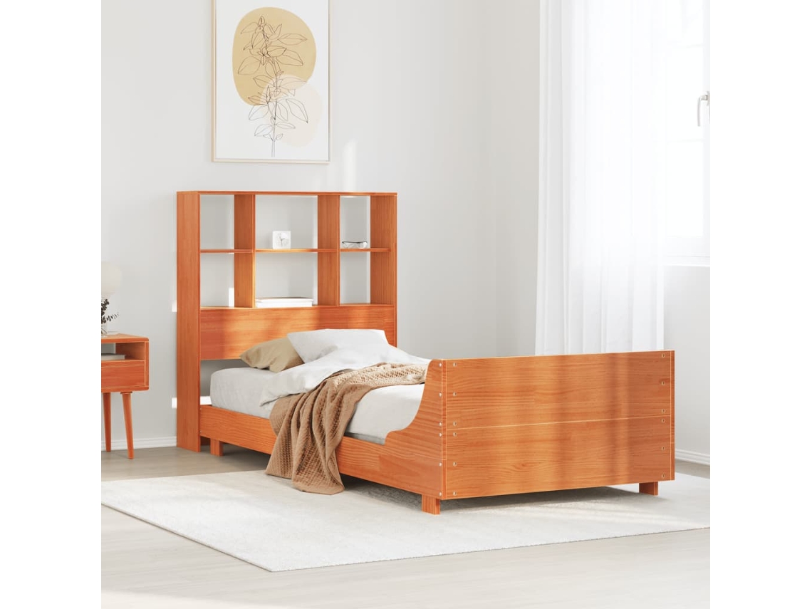 Vidaxl Cama Sem Colchão 100x200 Cm Pinho Maciço Castanho-mel