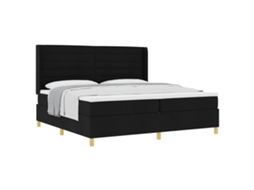 SYFAX™ Cama Box com Colchão com Cabeceira Preto 200 X 200 Cm Tecido