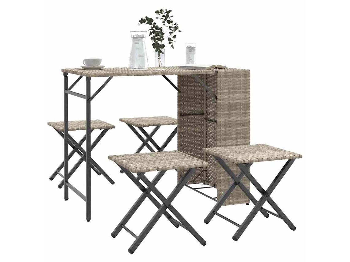 Pcs Conjunto De Jantar P/ Jardim Dobrável Vime Pe Cinza Claro Dkd Home Decor