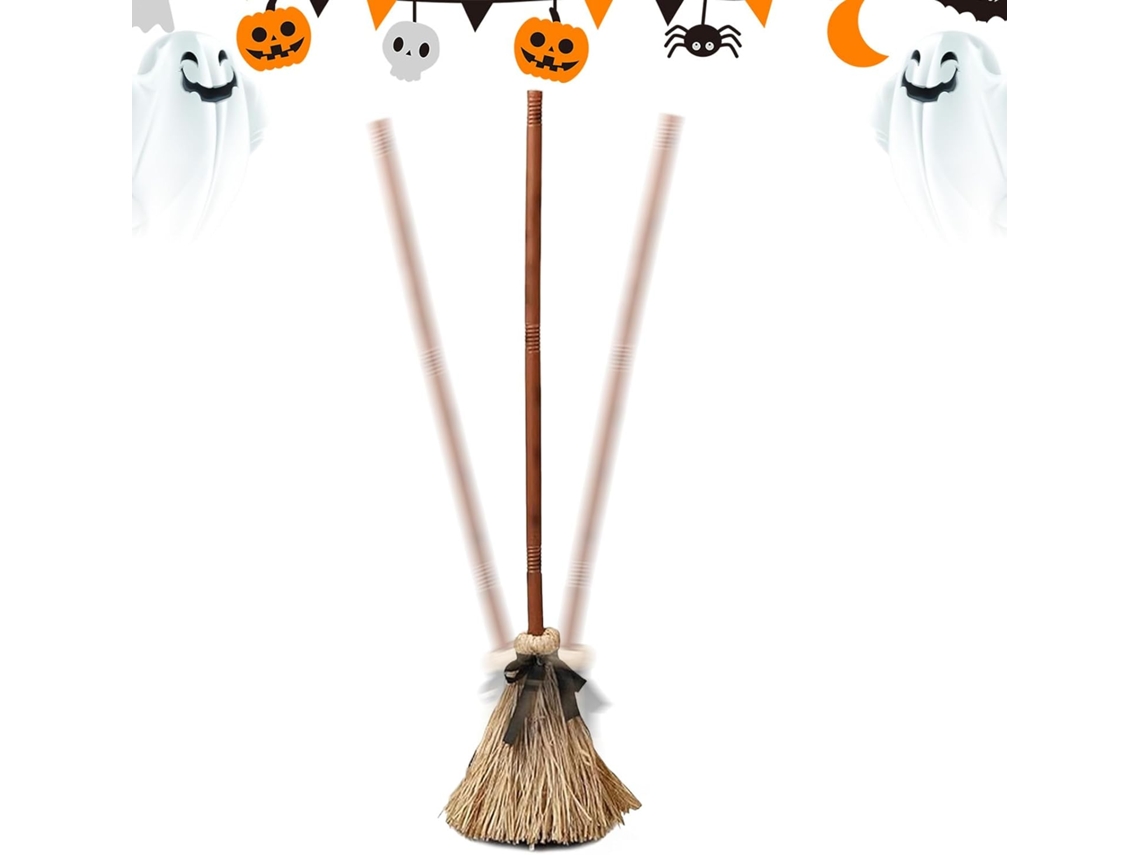 Vassoura De Bruxa Decorativa Para O Halloween, 95 Cm, Com Sons Assustadores.