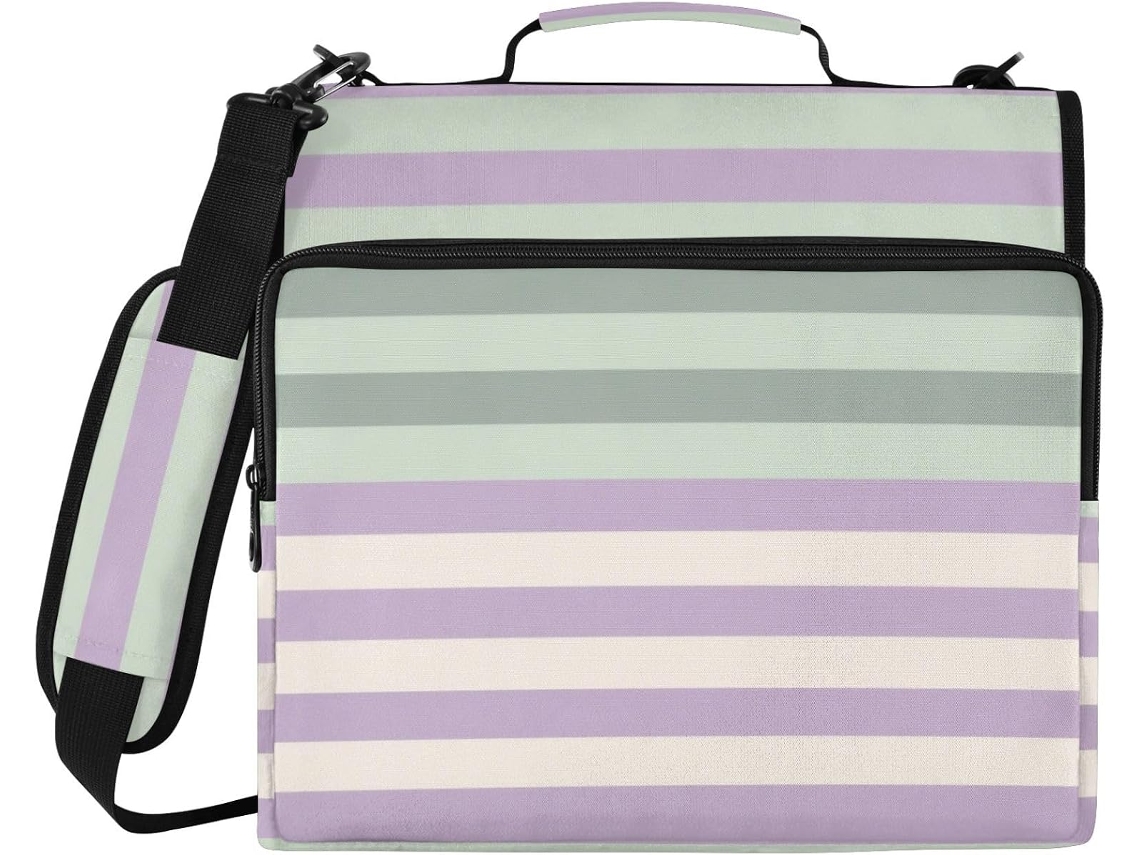 Organizador de Fichário 3 Argolas com Alça Ombro e Mão Verde Roxo para Escola Escritório Resistente Durável