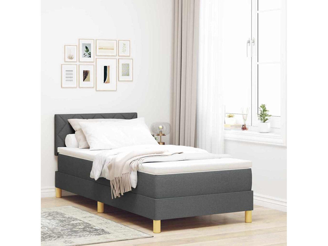 Vidaxl Cama Box Spring Led Cinza Escuro 100 X 200 Cm Tecido