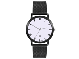 Relógio de pulso masculino elegante com pulseira de PVC, mostrador redondo, movimento de quartzo, preto.