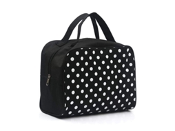 Bolsa De Maquiagem De Viagem De Têxtil Oxford Preta Com Pontos Brancos Multifuncional Portátil Com Zíper