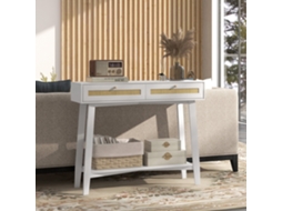 Mesa Consola Para Entrada Tábua De Acesso Com 2 Gavetas Desenho Vime P/ Sala Corredor 100x30x81 Cm Branco