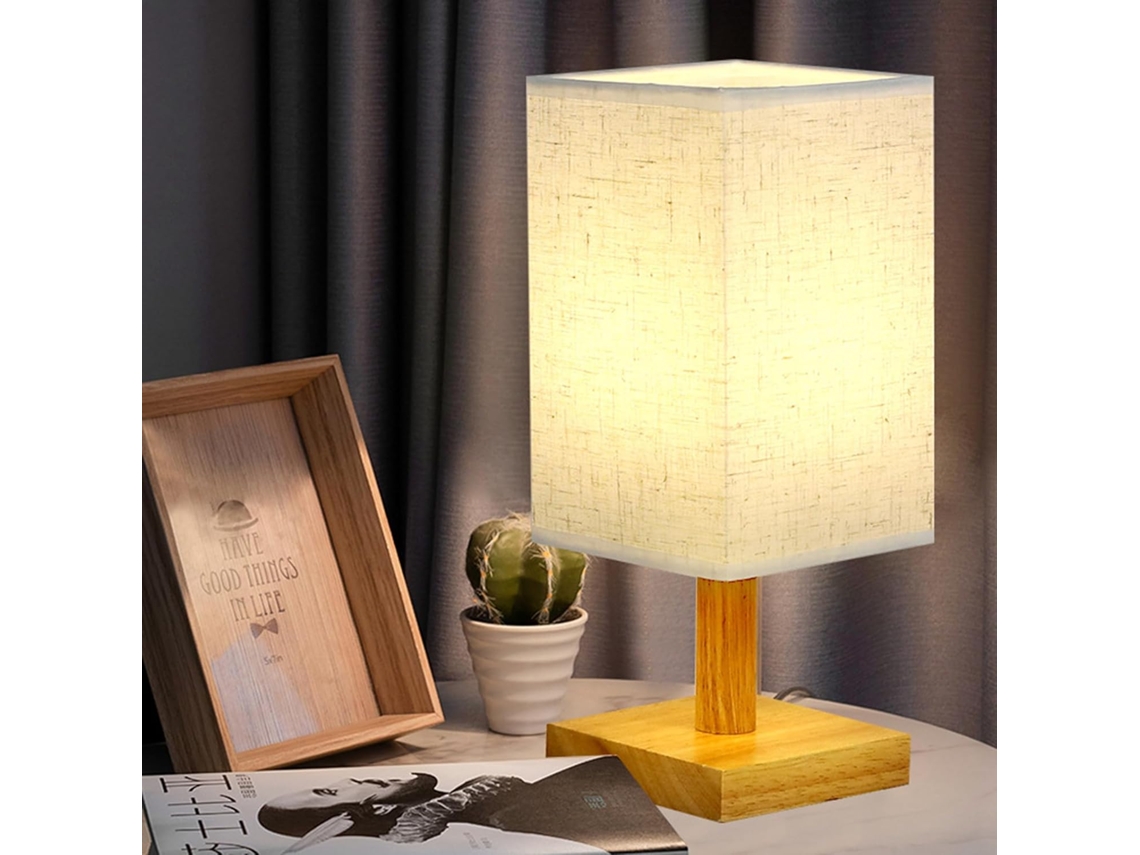 Luminária De Mesa Huiop Para Quarto, Estilo Retrô, Em Madeira Natural, Luminária De Cabeceira Decorativa, Cúpula