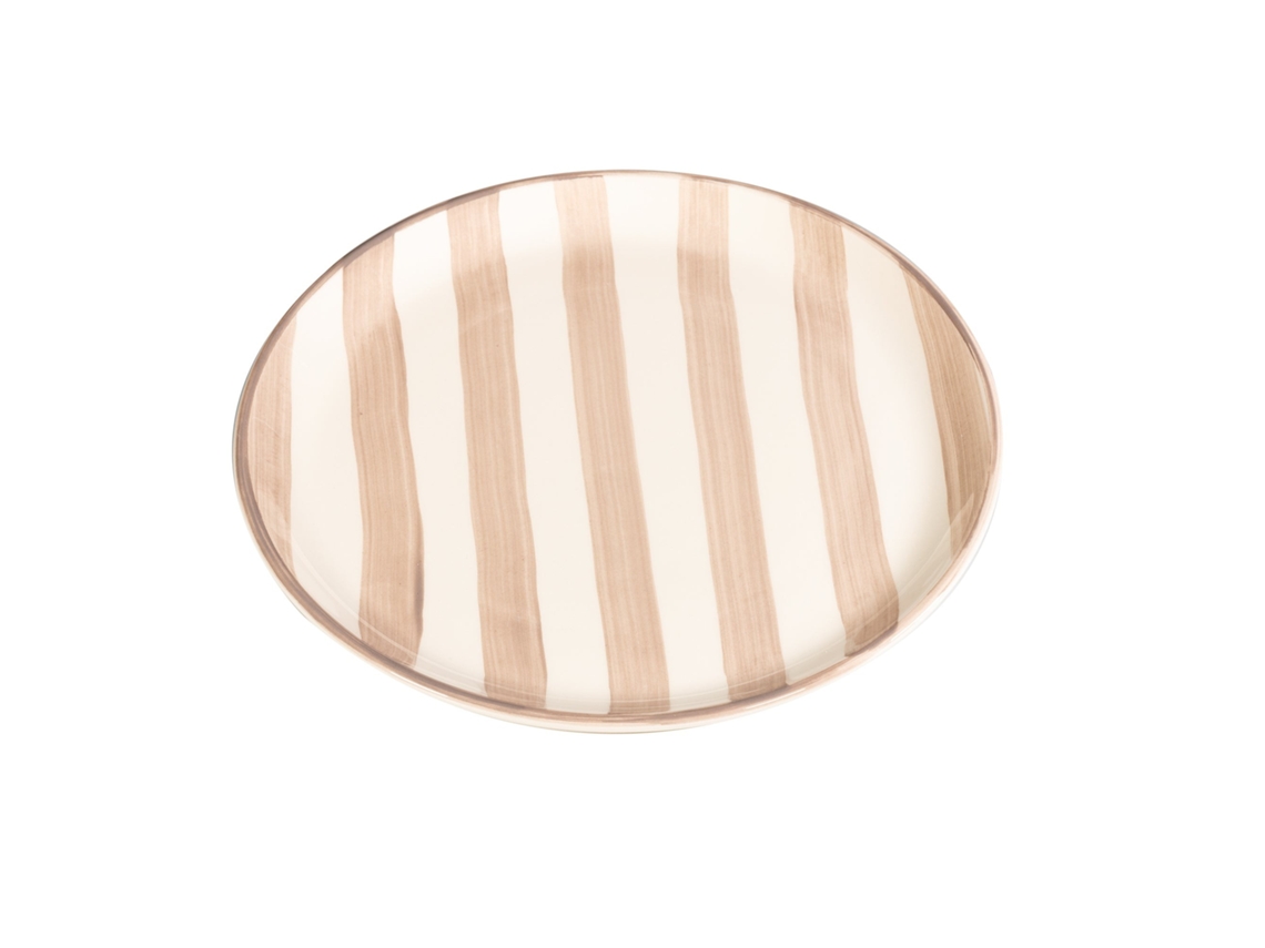 Conjunto De 2 Pratos Rasos Com Riscas Manuais Em Cerâmica, 28 Cm, Cor Areia, Decorados À Mão, Feitos Na Itália, Design Moderno, Elegante E Único.