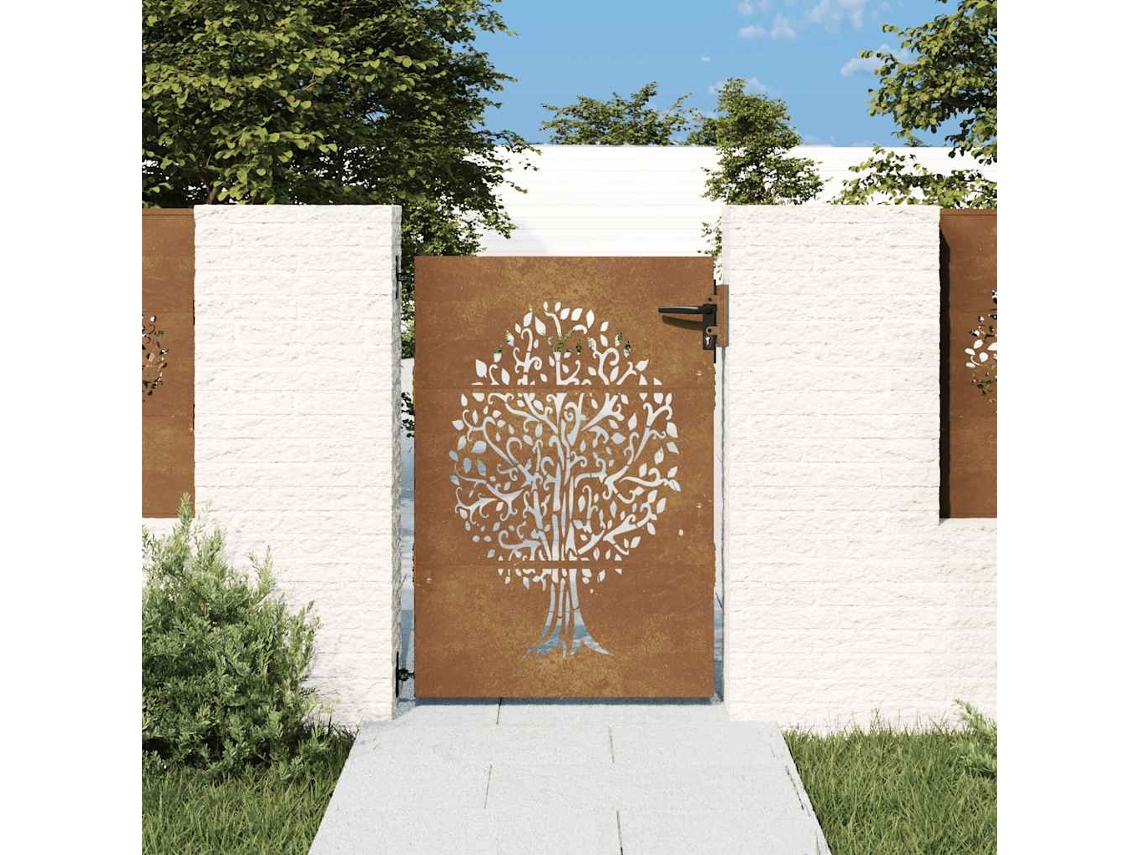 Vidaxl Portão De Jardim 85x125 Cm Aço Corten Design Árvore