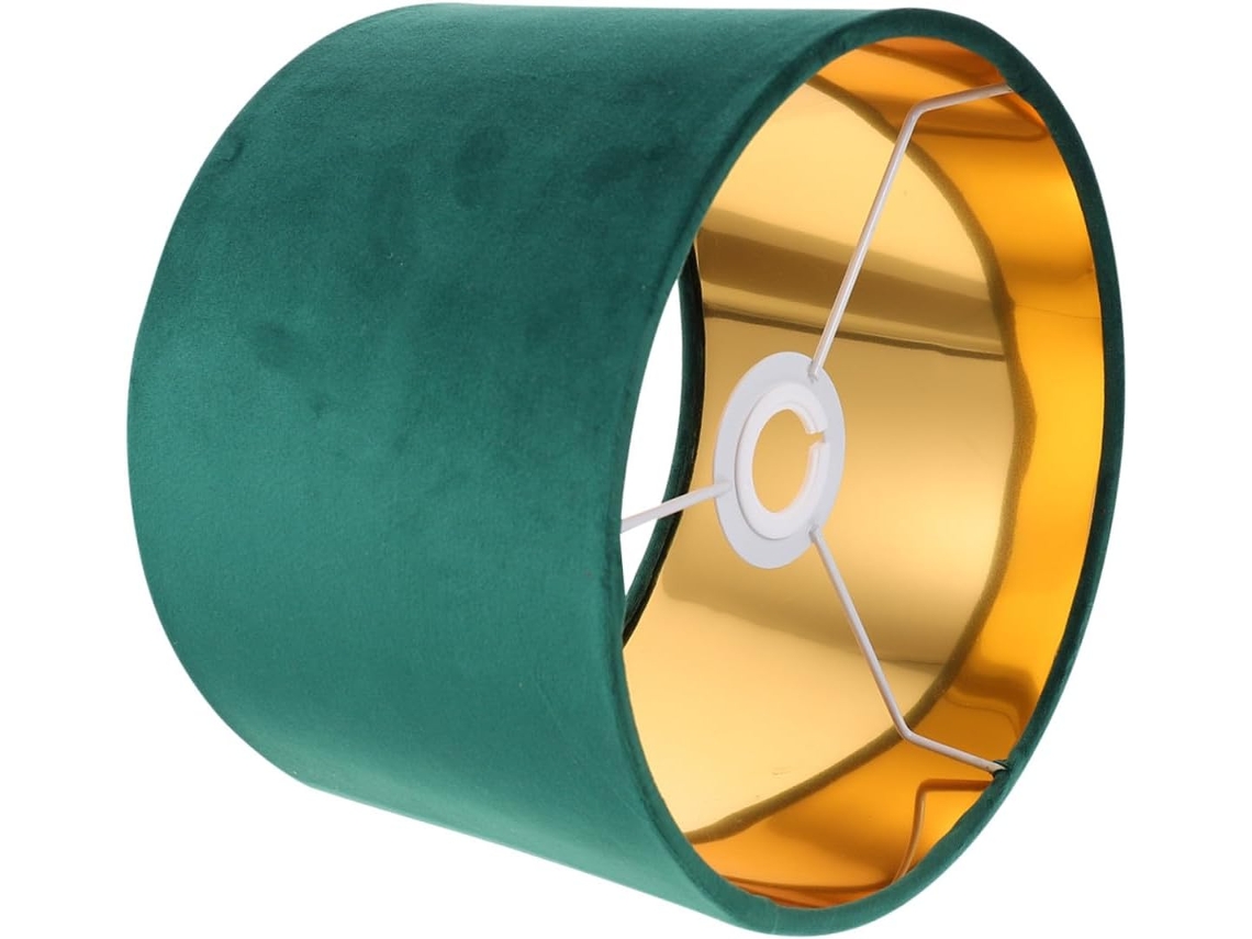 Abajur De Mesa Em Veludo Verde De 24 Cm Com Forro Dourado, Capa Leve.