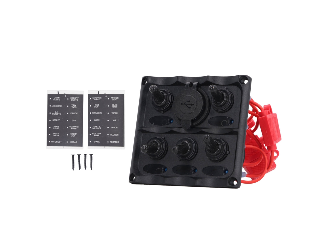 Painel De Interruptores Rocker 5 Gang Com 2 Portas Usb Painel De Interruptores Marítimo Impermeável Para Barcos 12v-24v