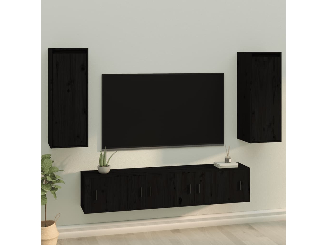 Vidaxl Armários De Parede 2 Pcs 30x30x80 Cm Pinho Maciço Preto