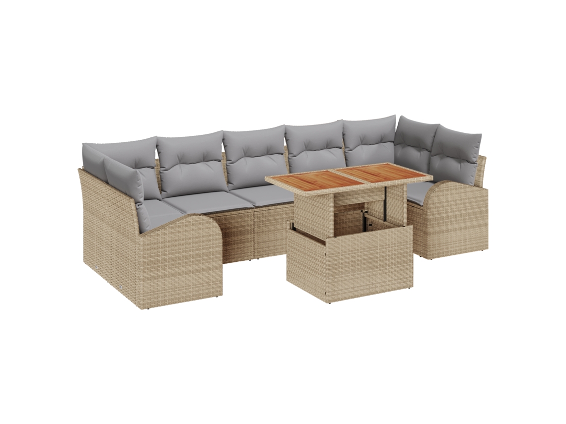 Conjunto 8 Móveis De Jardim Vidaxl Bege Vime Pe (100 X 55 X 73 Cm)