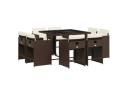 Conjunto de 9 Jantar para Jardim com Almofadões Vime Pe Castanho MAISON EXCLUSIVE