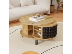 Mesa centro com base giratória, compartimento oculto, design lateral