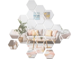 Conjunto De 36 Adesivos De Parede Autoadesivos Em Acrílico Prateado Com Efeito Espelhado Hexagonal.