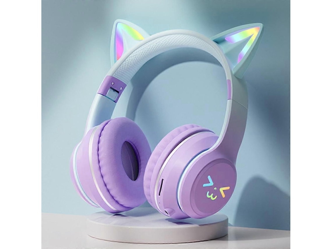 Fones de Ouvido Sem Fio com Orelhas de Gato, RGB, Microfone, TF TAISHENGDA