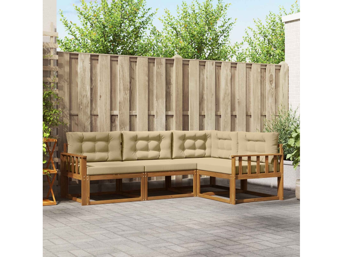 Vidaxl Conjunto De Sofás Para Exterior 4 Unid. Natural E Bege