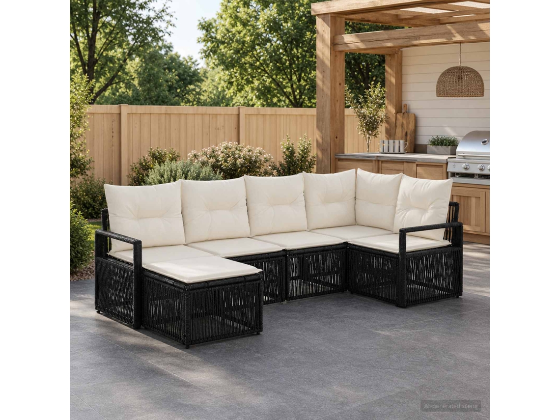 Vidaxl Conjunto De Sofá De Jardim 6 Unid. Preto Vime Pe