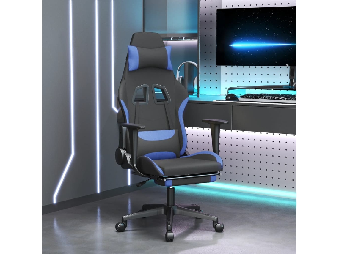 Vidaxl Cadeira De Gaming Com Apoio Para Os Pés Tecido Preto E Azul