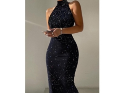 Vestido Rebe-Sexy sem mangas com glitter e gola alta para festas noturnas e casamentos, modelo feminino, verão 2022, tamanho G, preto.