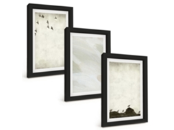 Conjunto De Pinturaspássaros, Rochas, Pinceladas, Decorações Moldura Preta Quadros Para A Sala De Estar Espelharte (3 Peças 20x30 Cm)