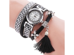 Relógio Pulseira Feminino de Quartzo com Camadas Múltiplas e Pedras Preciosas (preto)