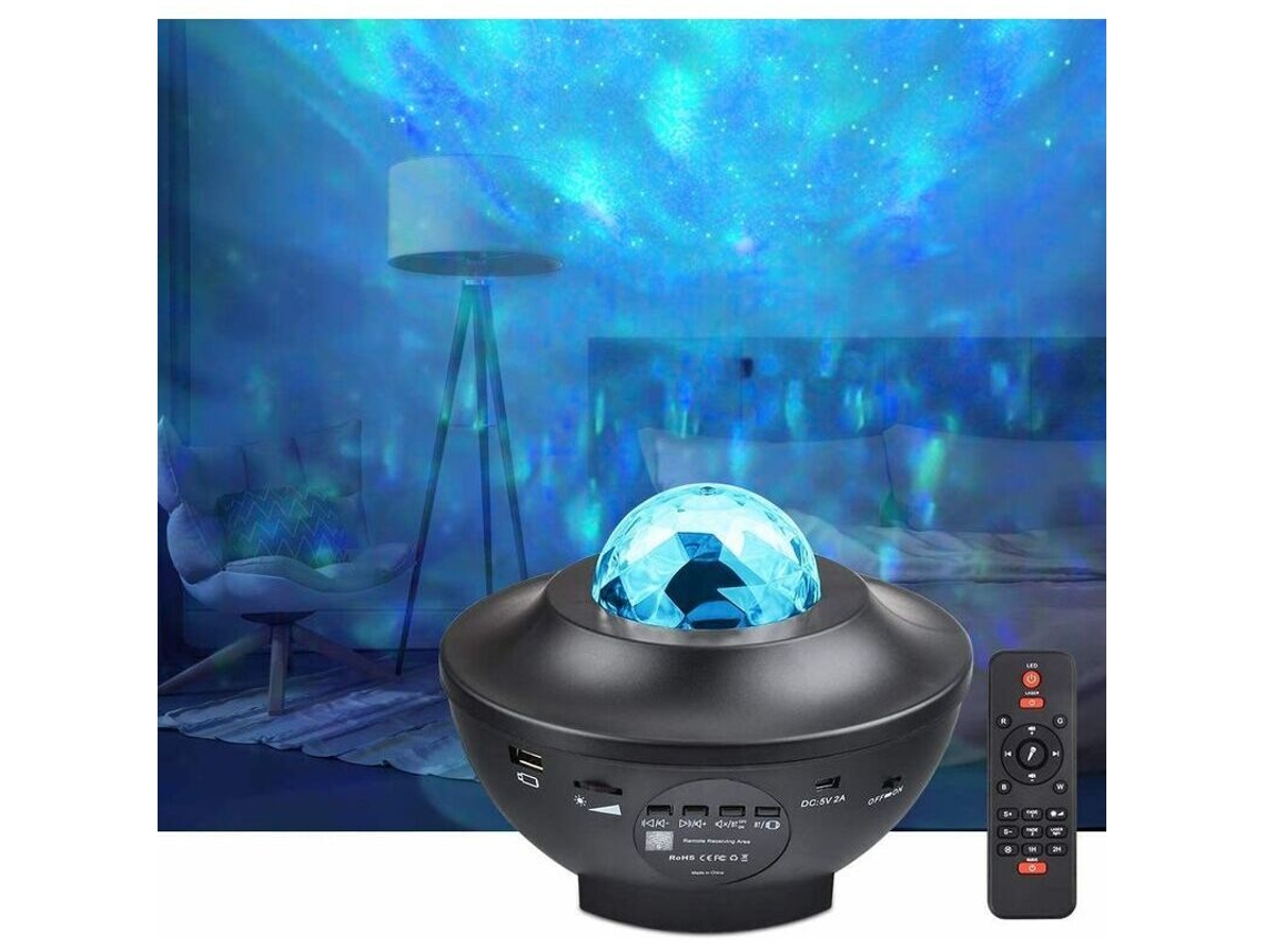 Projetor De Luzes Led Com Efeito Ondas Do Mar E Céu Estrelado, Alto, Falante Para Música, Controle Remoto E Rotação De 360°. Inclui Alto, Falante