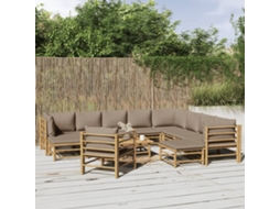 Vidaxl 12pcs Conj. Lounge Jardim Bambu Almofadões Cinzento-acastanhado