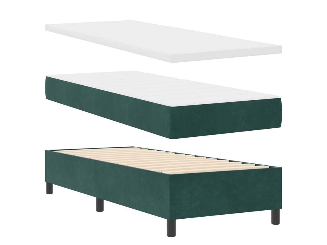 Cama Bospring Com Colchão & Banco Verde Escuro Veludo Vidaxl Floresta Fabric (80x200 Cm)