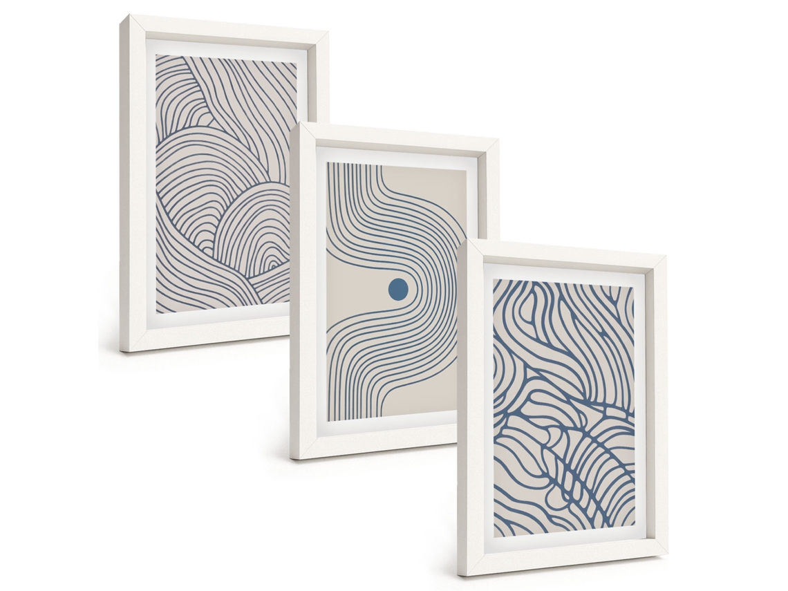 Composição De Quadros Linhas Abstratas Em Formas De Ondas Espelharte (3 Peças 20x30 Cm)