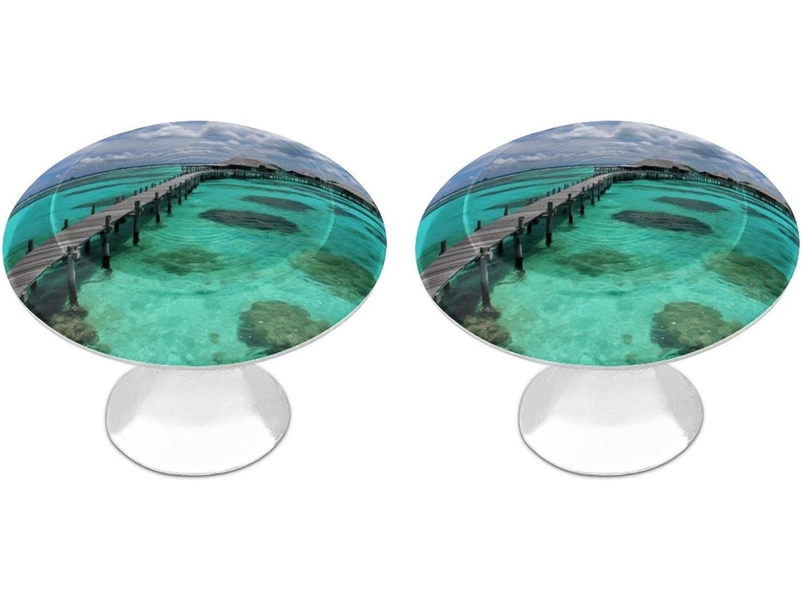 Conjunto De 2 Puxadores Aço Inoxidável Para Armários Cozinha, Com Design Personalizado Paisagem Das Maldivas Ideais Para